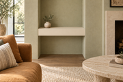 24-inch long, 4-inch thick Natural Linen SW 9109 painted floating shelf, wall-to-wall mount, unlit