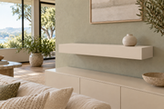 30-inch long, 4-inch thick Natural Linen SW 9109 painted floating shelf, standard mount, unlit