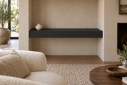 30 × 8 × 4 inch Tricorn Black SW 6258 painted floating shelf, wall-to-wall mount, unlit