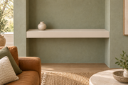 36-inch long, 3-inch thick Natural Linen SW 9109 painted floating shelf, wall-to-wall mount, unlit