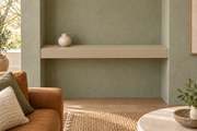 36-inch long, 3-inch thick Universal Khaki SW 6150 painted floating shelf, wall-to-wall mount, unlit