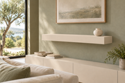 36-inch long, 4-inch thick Natural Linen SW 9109 painted floating shelf, standard mount, unlit