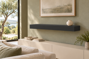 36-inch long, 4-inch thick Tricorn Black SW 6258 painted floating shelf, standard mount, unlit