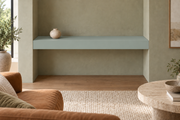 36-inch long, 4-inch thick Halcyon Green SW 6213 painted floating shelf, wall-to-wall mount, unlit