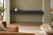 36 × 10 × 4 inch Tricorn Black SW 6258 painted floating shelf, wall-to-wall mount, unlit