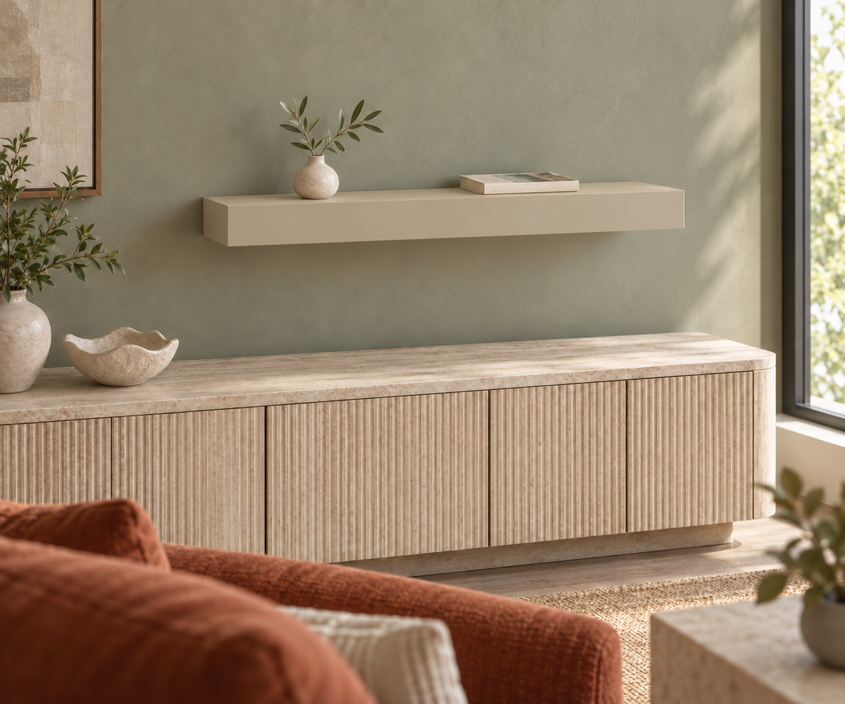 36 × 8 × 3 inch Universal Khaki SW 6150 painted floating shelf, standard mount, unlit