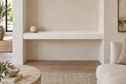 36 × 8 × 3 inch Alabaster SW 7008 painted floating shelf, wall-to-wall mount, unlit