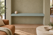 42-inch long, 3-inch thick Halcyon Green SW 6213 painted floating shelf, wall-to-wall mount, unlit