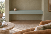 42-inch long, 4-inch thick Halcyon Green SW 6213 painted floating shelf, wall-to-wall mount, unlit