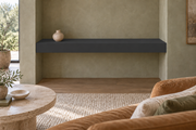 42-inch long, 4-inch thick Tricorn Black SW 6258 painted floating shelf, wall-to-wall mount, unlit