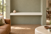 48-inch long, 3-inch thick Alabaster SW 7008 painted floating shelf, wall-to-wall mount, unlit