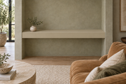 48-inch long, 4-inch thick Universal Khaki SW 6150 painted floating shelf, wall-to-wall mount, unlit