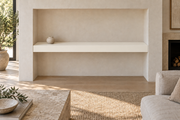 48 × 8 × 3 inch Alabaster SW 7008 painted floating shelf, wall-to-wall mount, unlit