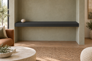 54-inch long, 3-inch thick Tricorn Black SW 6258 painted floating shelf, wall-to-wall mount, unlit