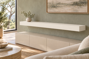 54 × 10 × 4 inch Alabaster SW 7008 painted floating shelf, standard mount, unlit