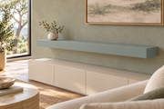 54-inch long, 4-inch thick Halcyon Green SW 6213 painted floating shelf, standard mount, unlit