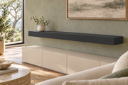 54-inch long, 4-inch thick Tricorn Black SW 6258 painted floating shelf, standard mount, unlit
