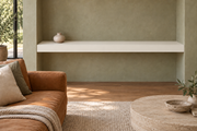 60-inch long, 4-inch thick Alabaster SW 7008 painted floating shelf, wall-to-wall mount, unlit
