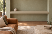 60-inch long, 4-inch thick Universal Khaki SW 6150 painted floating shelf, wall-to-wall mount, unlit