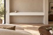 60 × 8 × 4 inch Alabaster SW 7008 painted floating shelf, wall-to-wall mount, unlit