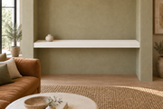 66 × 10 × 3 inch Alabaster SW 7008 painted floating shelf, wall-to-wall mount, unlit