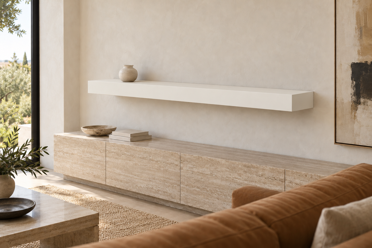 66 × 8 × 4 inch Alabaster SW 7008 painted floating shelf, standard mount, unlit