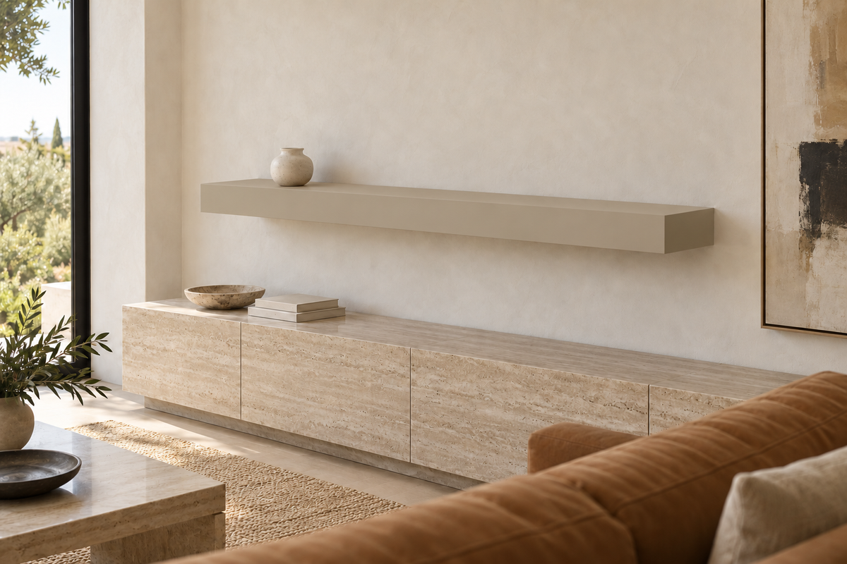66 × 8 × 4 inch Universal Khaki SW 6150 painted floating shelf, standard mount, unlit