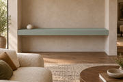 66 × 8 × 4 inch Halcyon Green SW 6213 painted floating shelf, wall-to-wall mount, unlit