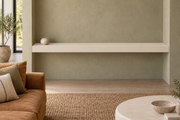 72 × 10 × 3 inch Natural Linen SW 9109 painted floating shelf, wall-to-wall mount, unlit