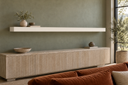 78 × 8 × 3 inch Alabaster SW 7008 painted floating shelf, standard mount, unlit