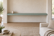 78 × 8 × 3 inch Halcyon Green SW 6213 painted floating shelf, wall-to-wall mount, unlit