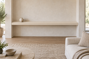 78 × 8 × 3 inch Natural Linen SW 9109 painted floating shelf, wall-to-wall mount, unlit