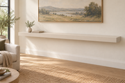 84 × 10 × 3 inch Natural Linen SW 9109 painted floating shelf, standard mount, unlit