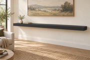 84 × 10 × 3 inch Tricorn Black SW 6258 painted floating shelf, standard mount, unlit