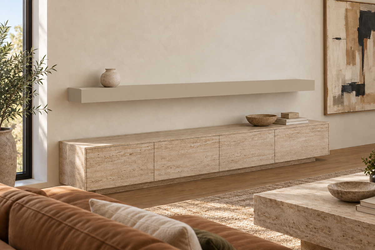 84 × 8 × 4 inch Universal Khaki SW 6150 painted floating shelf, standard mount, unlit