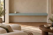 84 × 8 × 4 inch Halcyon Green SW 6213 painted floating shelf, wall-to-wall mount, unlit
