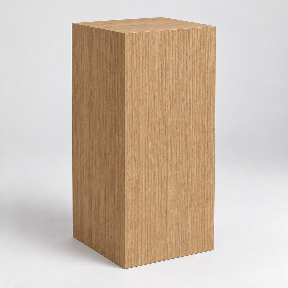 Titan Rift White Oak Display Pedestal in rift-sawn white oak, straight vertical grain and a medium natural oak finish