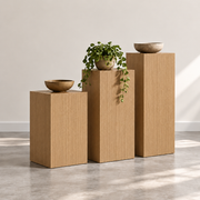 Titan Rift White Oak Graduated Pedestal Trio in rift-sawn white oak, straight vertical grain and a matching medium natural oak finish