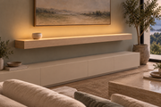 Gentry Stinson Rift White Oak Floating Shelf | 72″ × 10″ × 4″ | Standard Mount | Unfinished | LED Light Ready — Top Front LED location, rendering with separately supplied LED tape installed