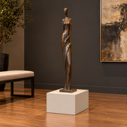 Titan 12 × 16 × 12 inch painted pedestal in Natural Linen SW 9109, styled with artwork.