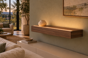 Gentry Stinson Walnut Floating Shelf | 24″ long × 4″ thick | Standard Mount | Natural | LED Light Ready — Top Front location; rendering with separately supplied LED tape