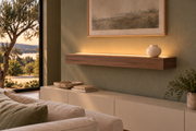 Gentry Stinson Walnut Floating Shelf | 36″ long × 4″ thick | Standard Mount | Natural | LED Light Ready — Top Front location; rendering with separately supplied LED tape