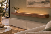 Gentry Stinson Walnut Floating Shelf | 54″ long × 4″ thick | Standard Mount | Natural | LED Light Ready — Top Front location; rendering with separately supplied LED tape