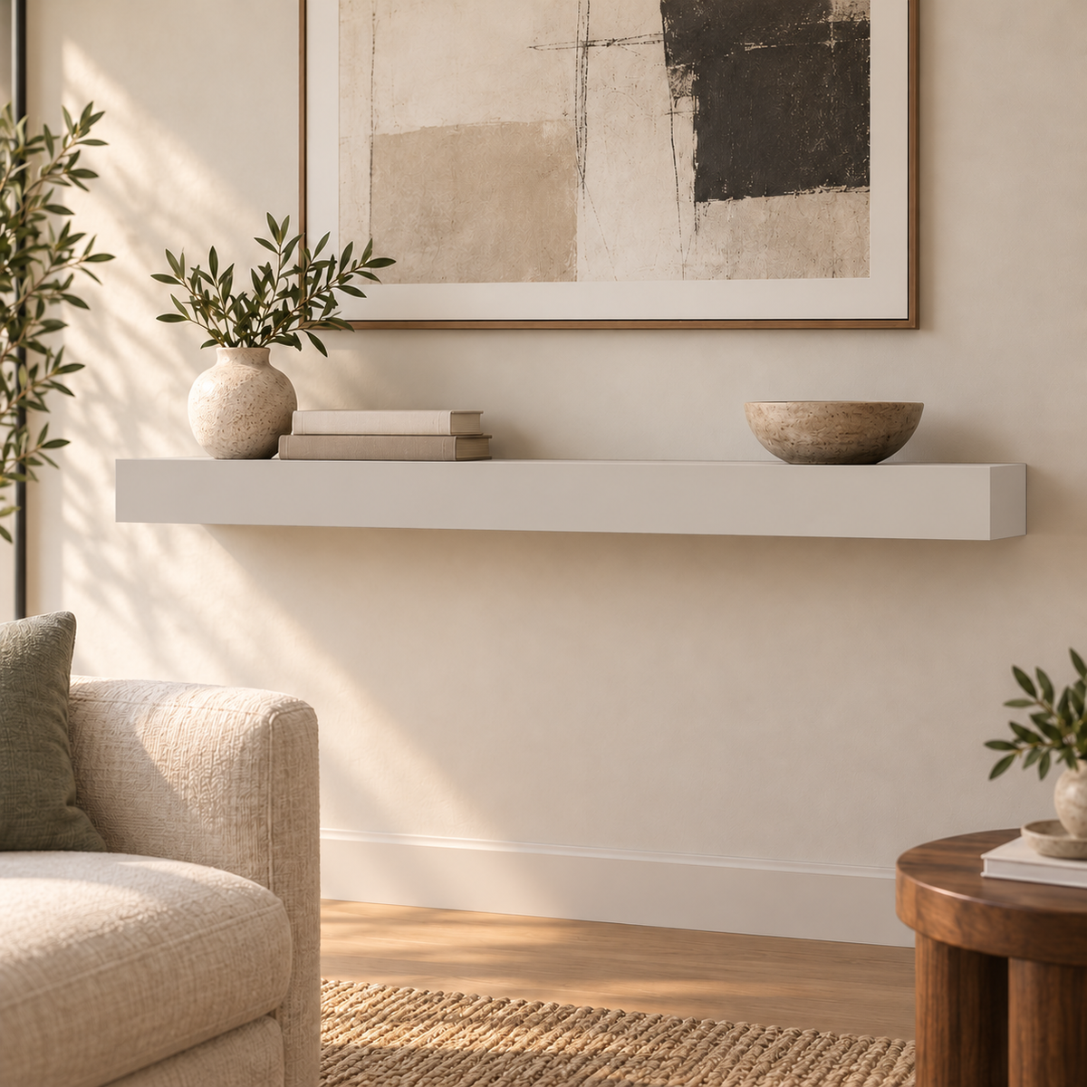 Alpaca SW 7022 custom painted standard-mount floating shelf in standard-01 room scene