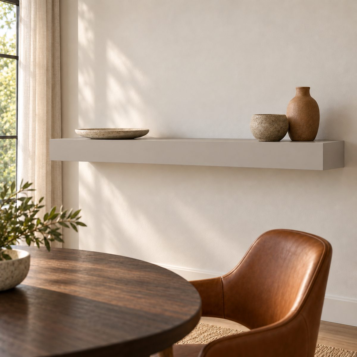 Amazing Gray SW 7044 custom painted standard-mount floating shelf in standard-02 room scene