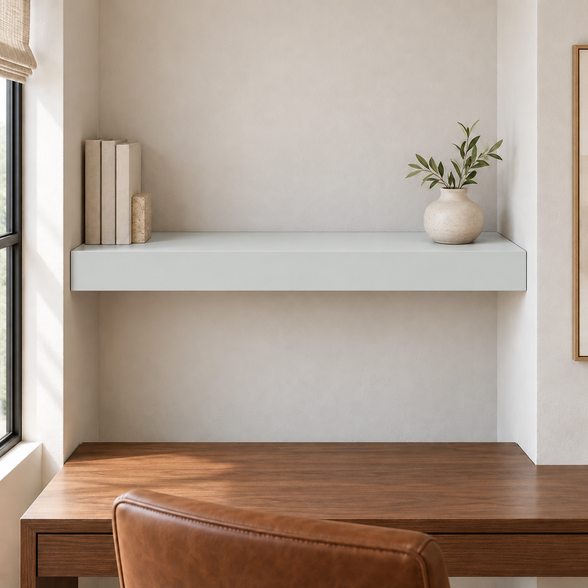 Olympus White SW 6253 custom painted wall-to-wall floating shelf in wall-to-wall-01 room scene