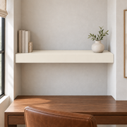 Dover White SW 6385 custom painted floating shelf in wall-to-wall-01 room scene