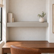 Mindful Gray SW 7016 custom painted wall-to-wall floating shelf in wall-to-wall-01 room scene