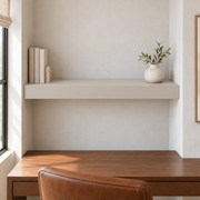 Agreeable Gray SW 7029 custom painted floating shelf in wall-to-wall-01 room scene