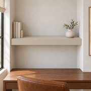 Accessible Beige SW 7036 custom painted floating shelf in wall-to-wall-01 room scene